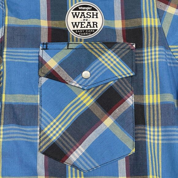 Wrangler Shirt Mens Medium Blue Western Tartan Plaid Pearl Snap Button Up NEW - Picture 3 of 11